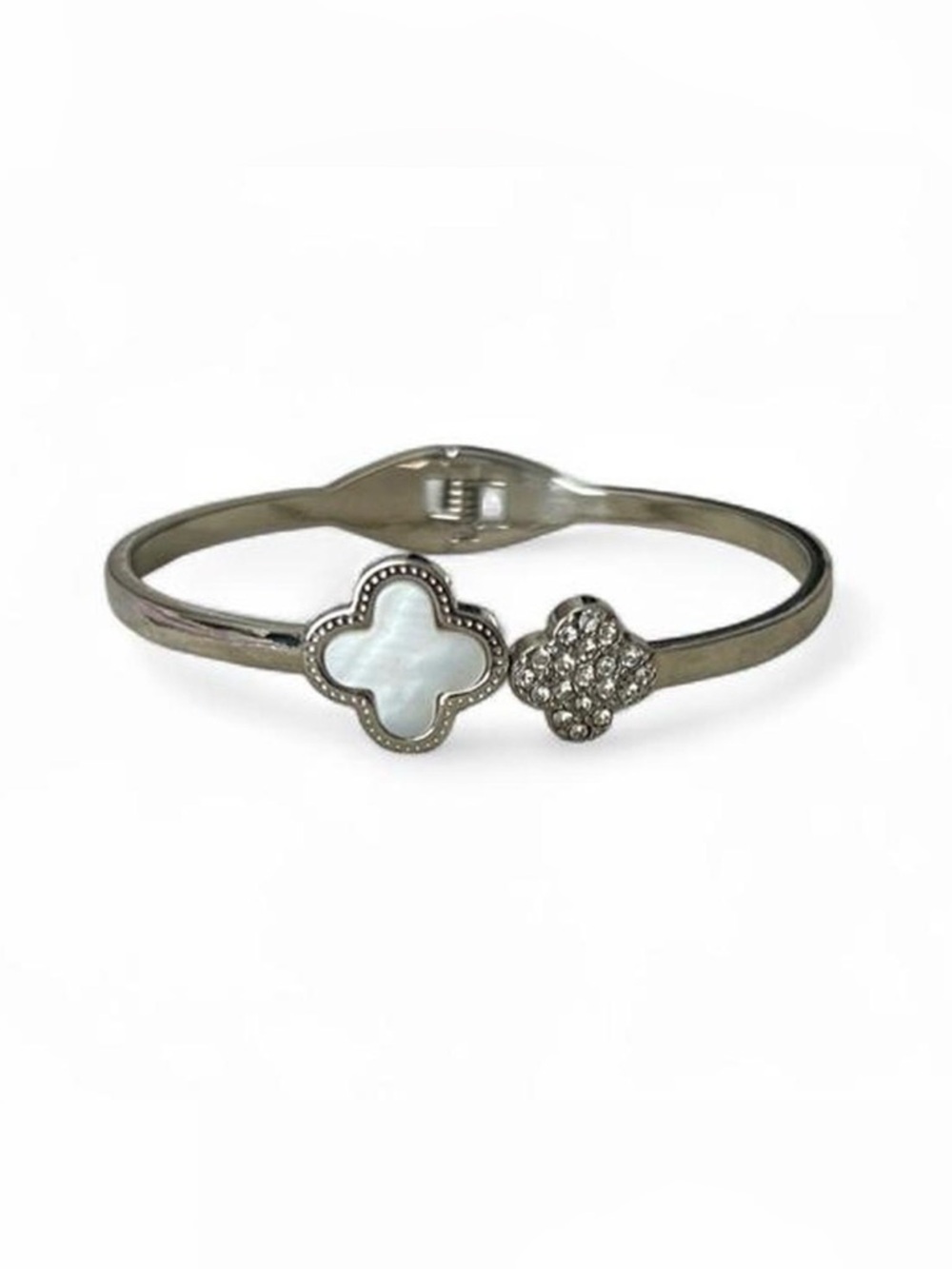 Macy's Silver-Tone Clover Bracelet with White Mother-of-Pearl and Crystal Accent